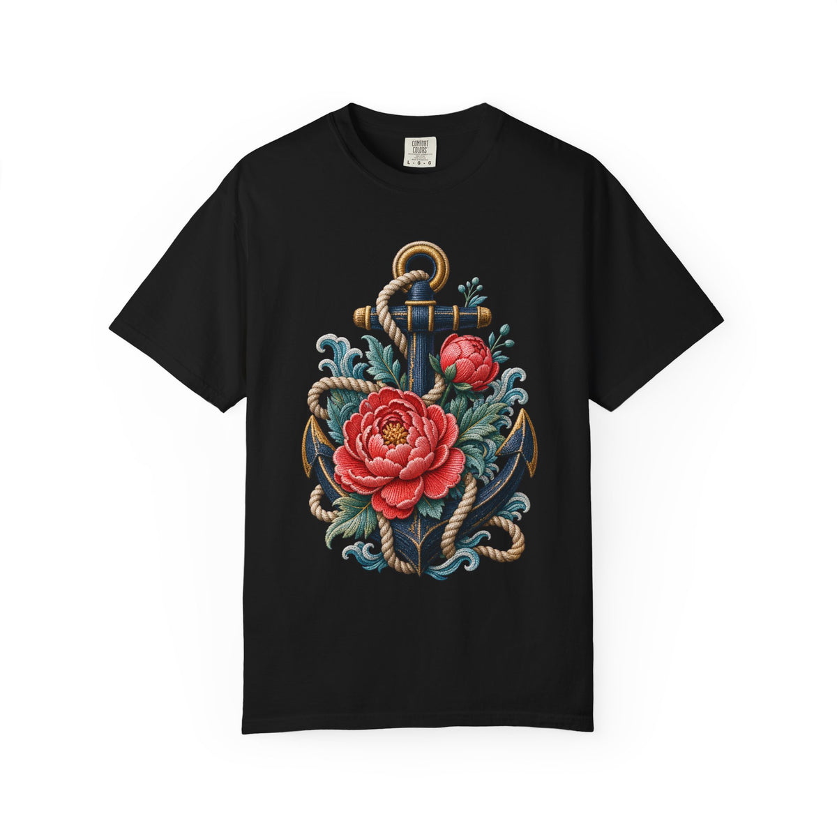 Embroidered Anchor Peony T-Shirt Graphic