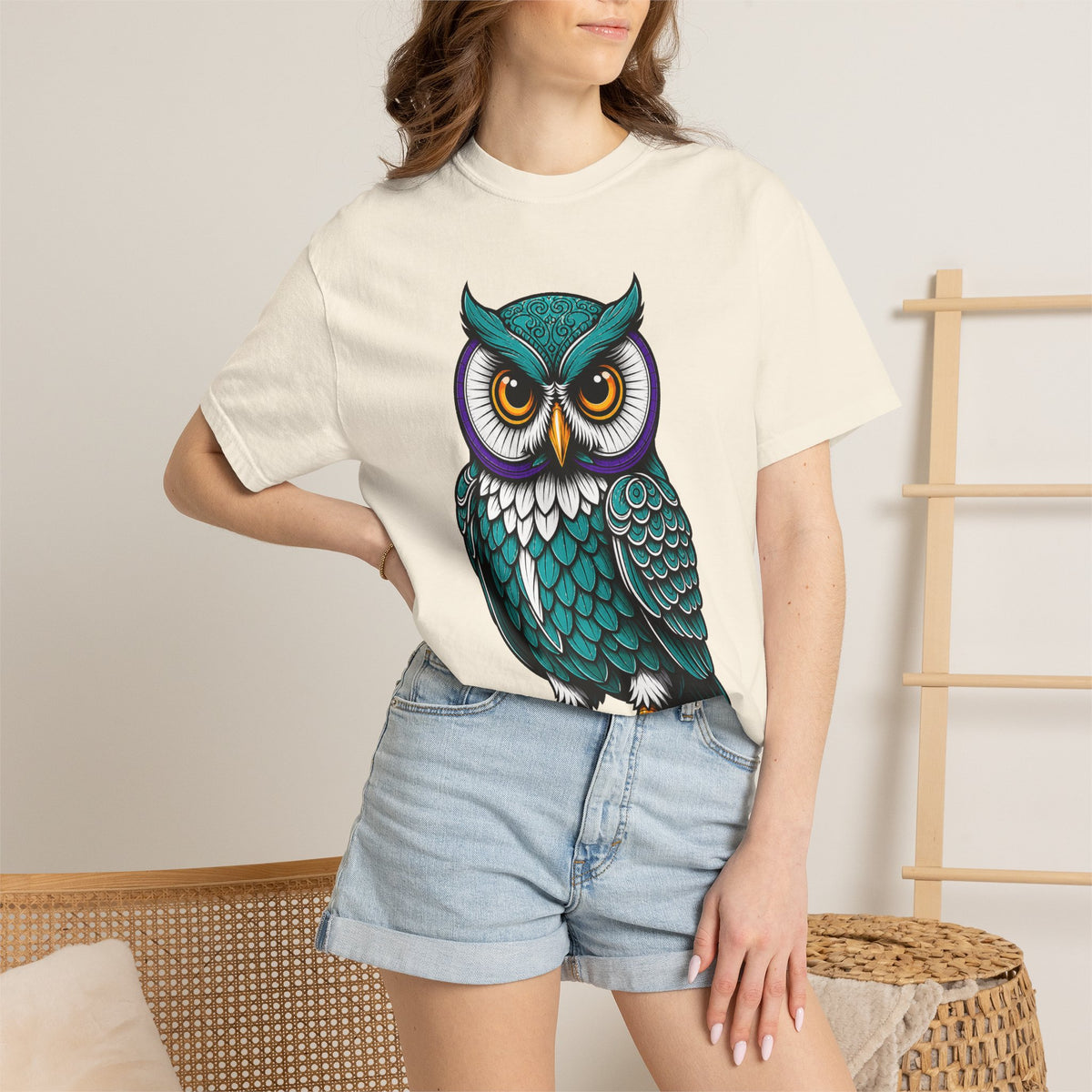 Teal Wise Owl Graphic T-Shirt Graphic