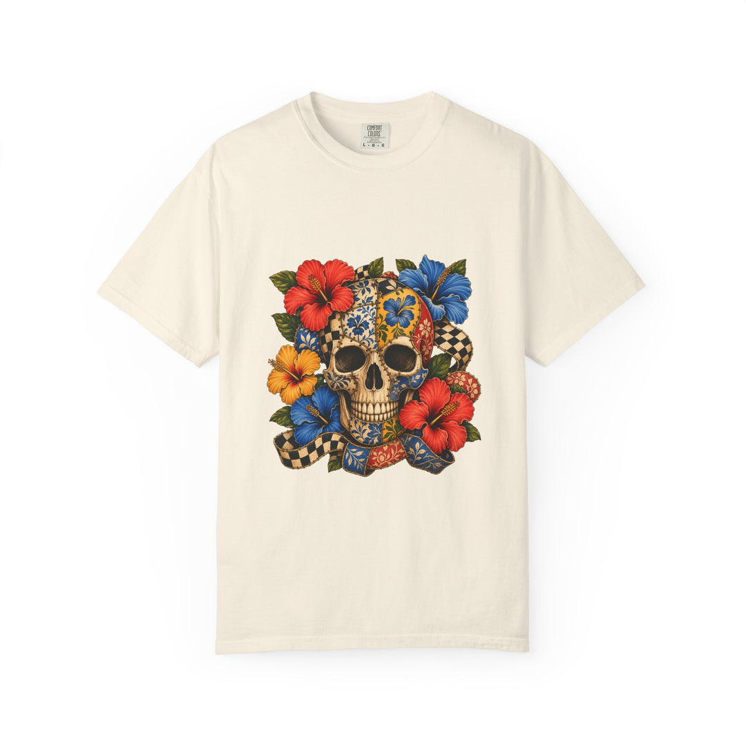 Patchwork Hibiscus Skull Graphic Tee
