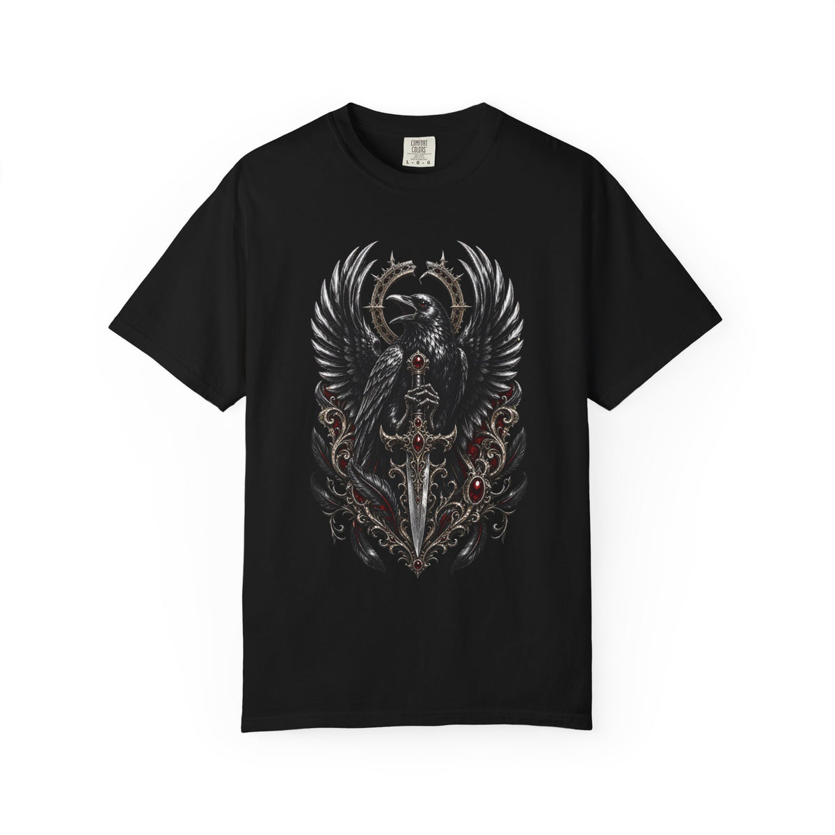 Gothic Chrome Raven Blade T-Shirt Graphic