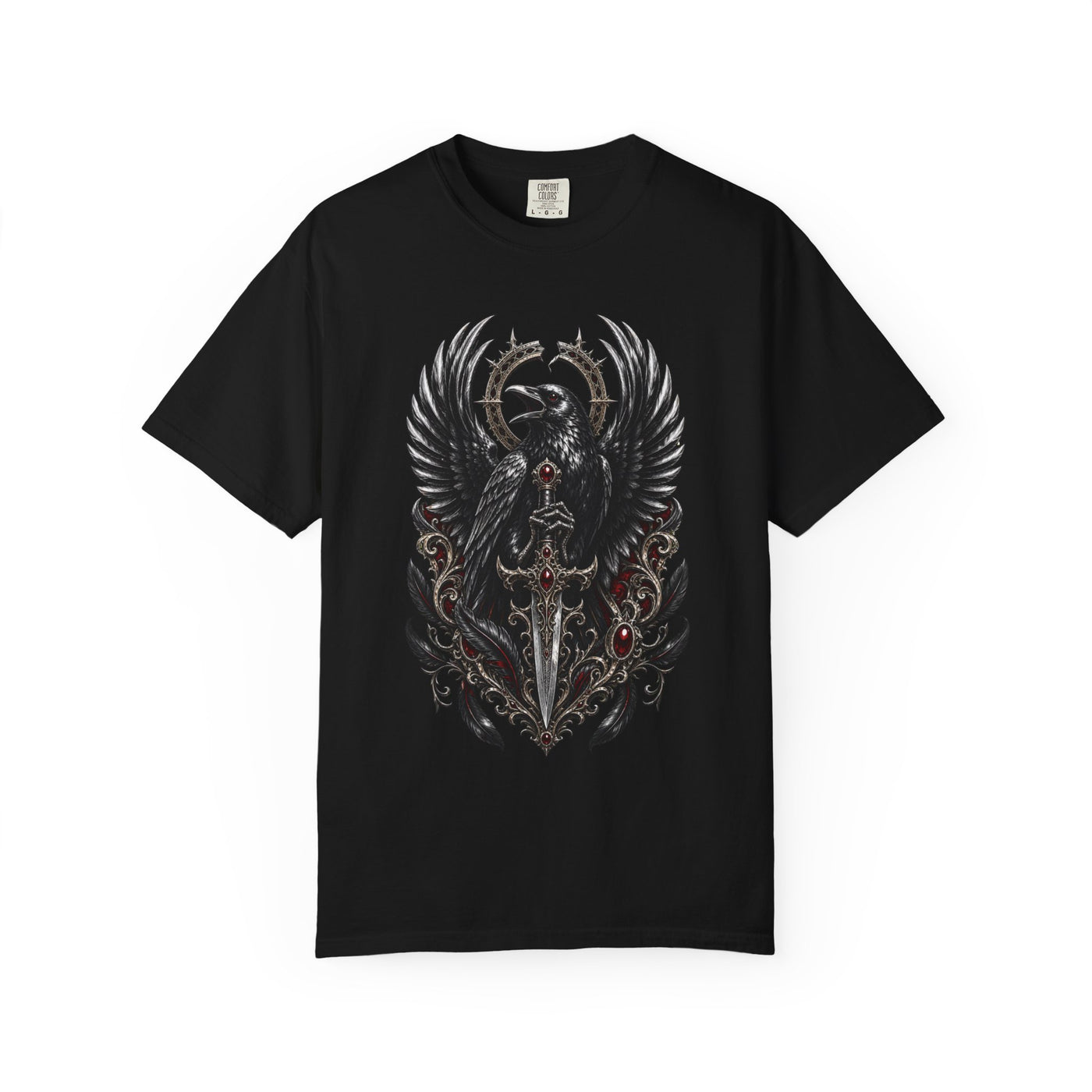 Gothic Chrome Raven Blade T-Shirt Graphic
