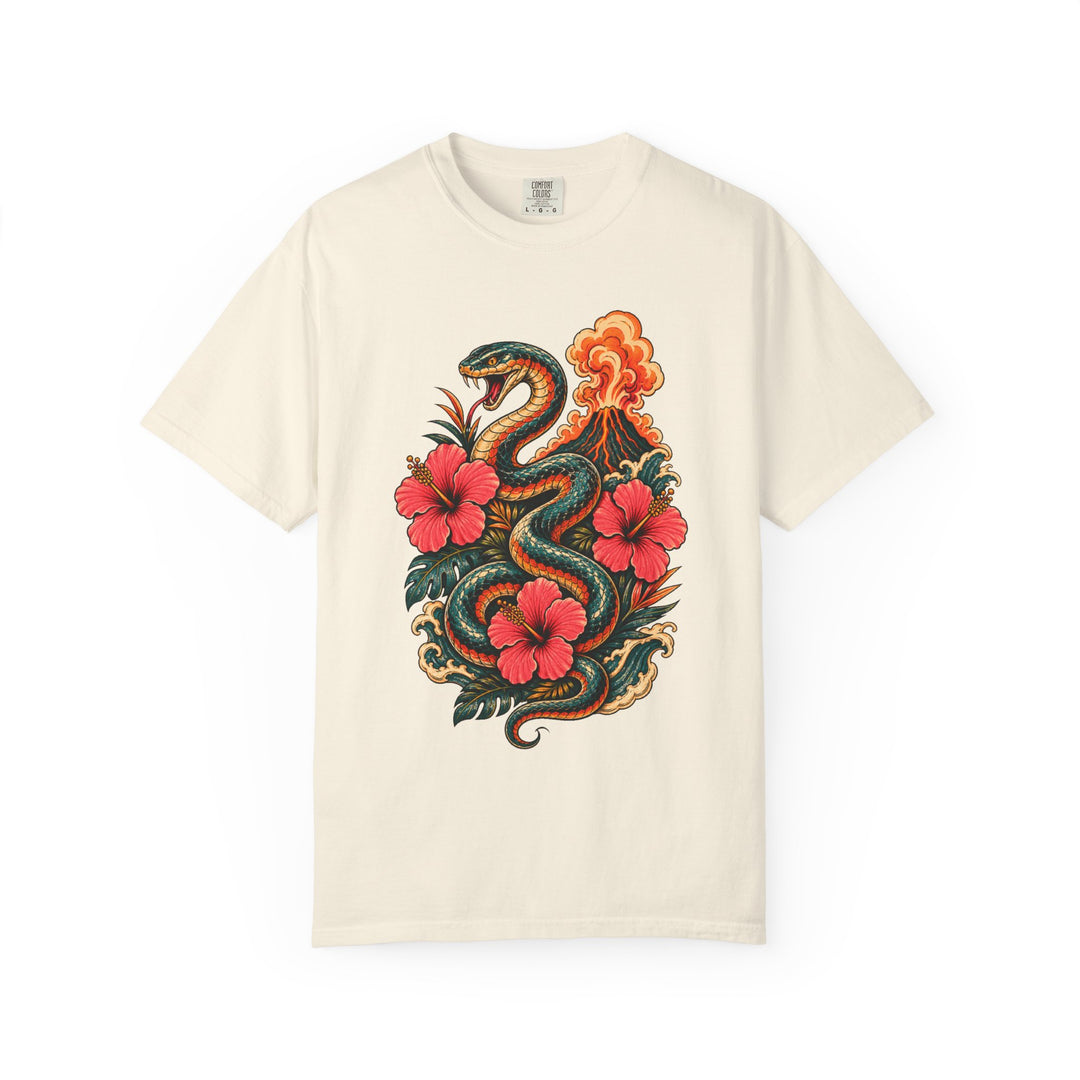 Postcard Hibiscus Volcano Serpent T-Shirt Graphic