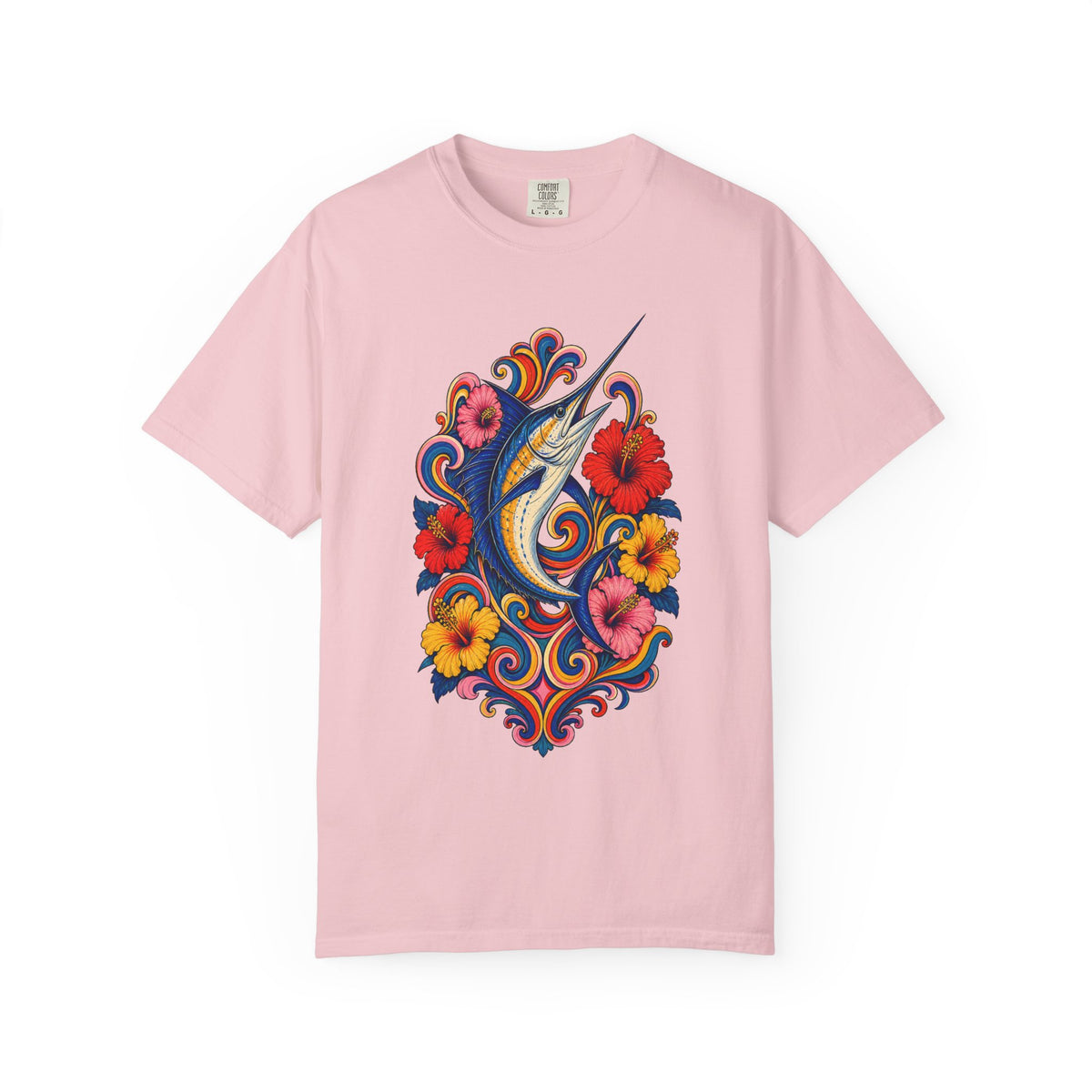Psychedelic Hibiscus Swordfish Graphic Tee