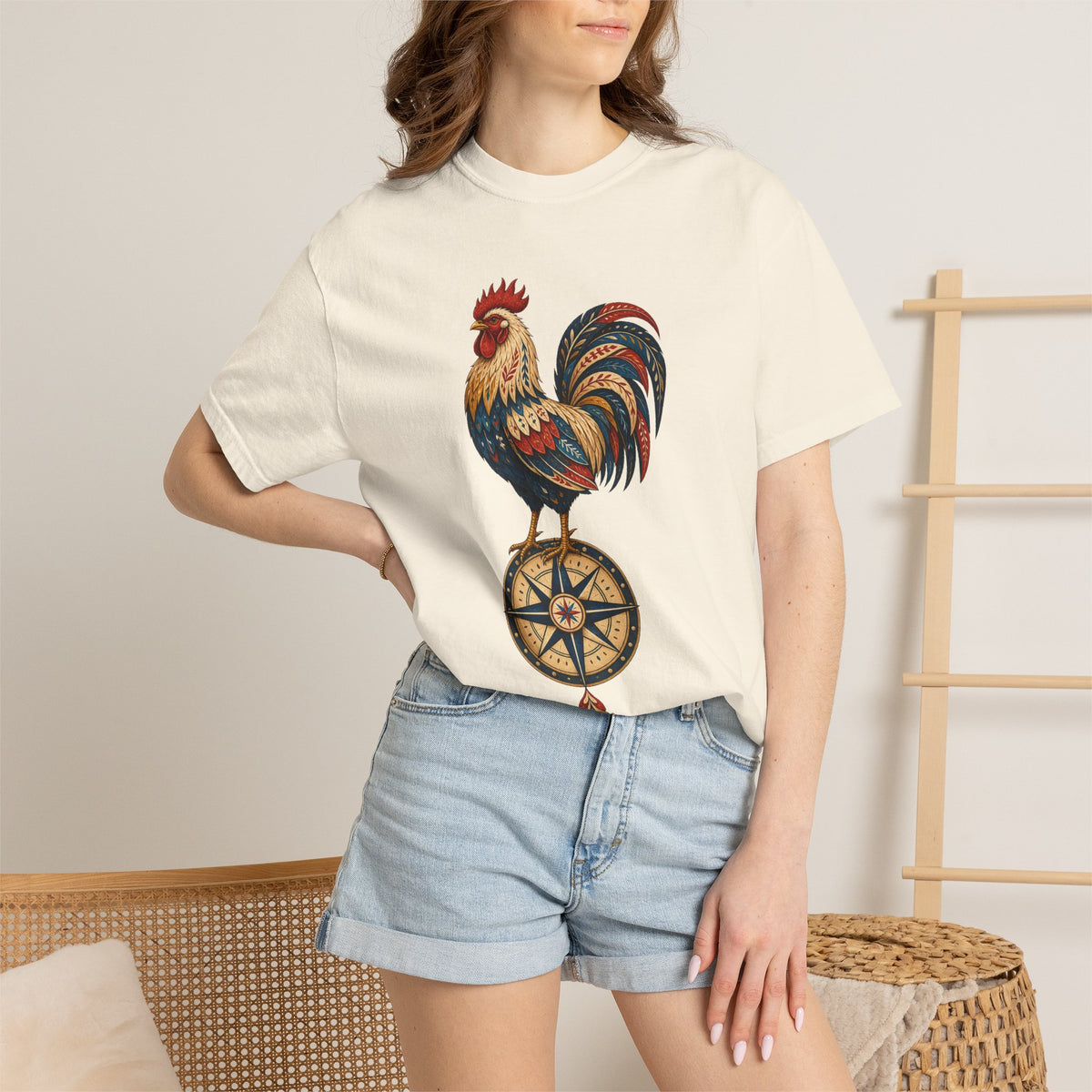 Folk Compass Rooster Graphic Tee