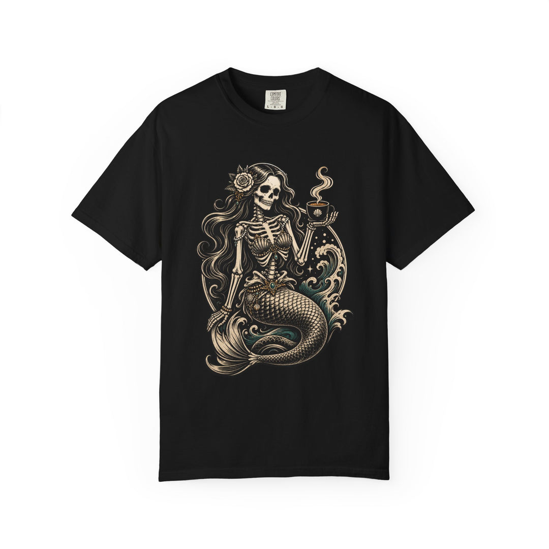 Skeleton Mermaid Coffee Siren T-Shirt Graphic