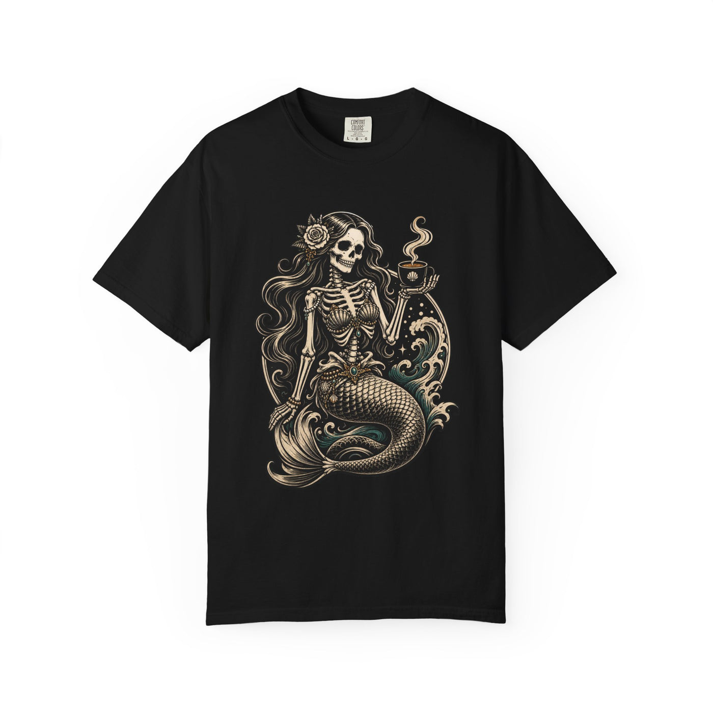 Skeleton Mermaid Coffee Siren T-Shirt Graphic
