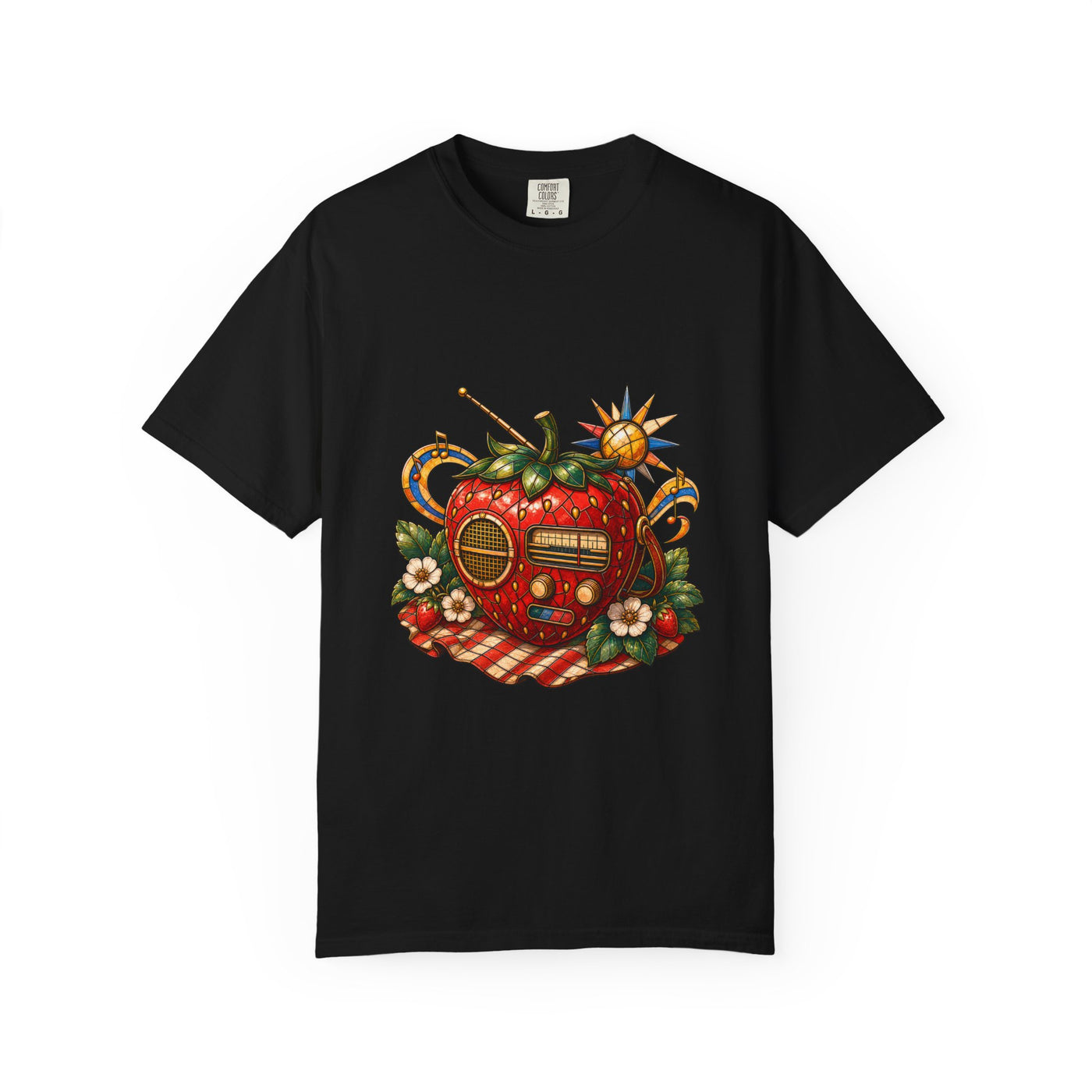 Stained Glass Picnic Radio Strawberry T-Shirt Graphic