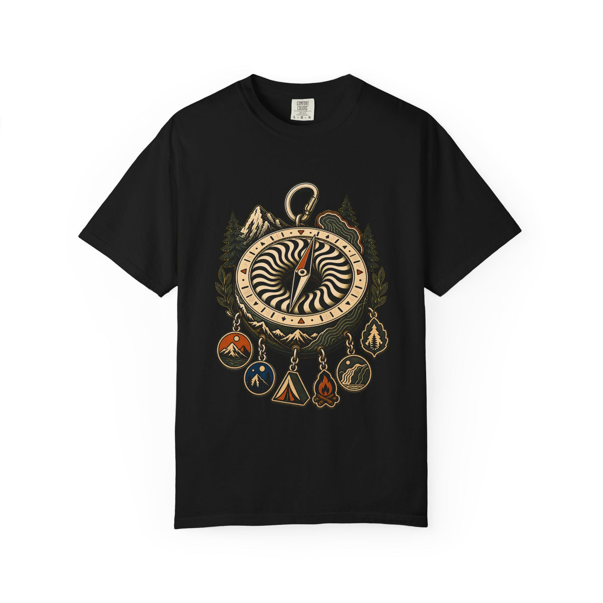 Op-Art Camping Donut Compass T-Shirt Graphic