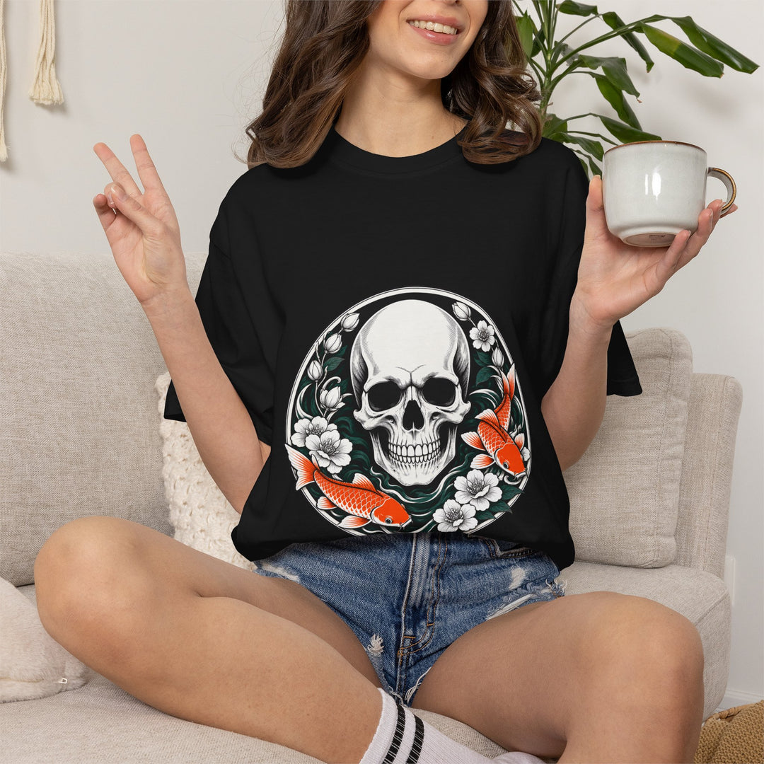 Koi Skull Floral Badge T-Shirt Graphic