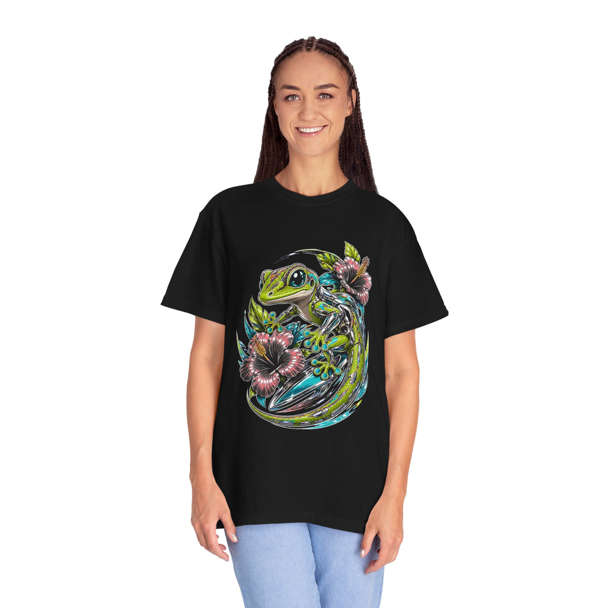 Hibiscus Mecha Gecko Tropical T-Shirt Graphic
