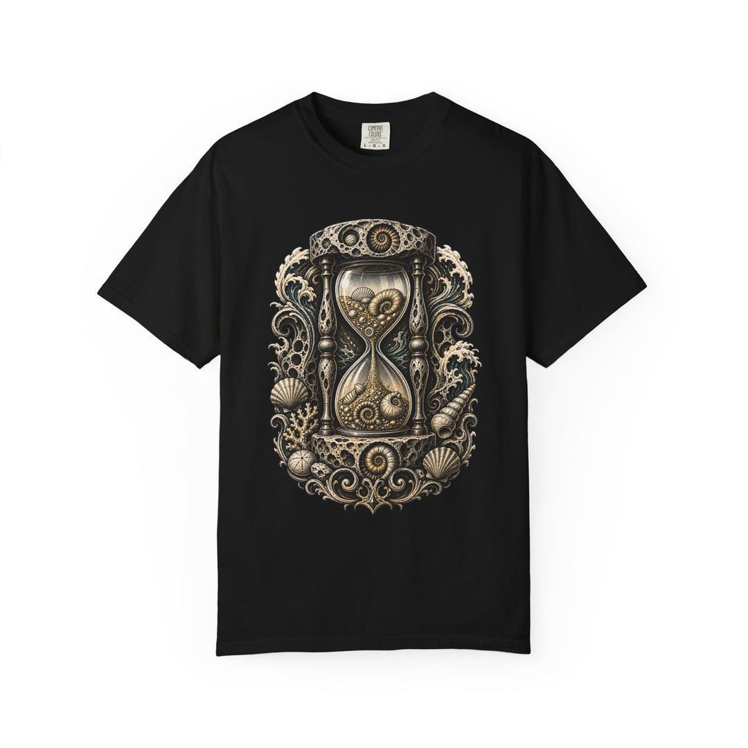 Blackwork Beach Fossil Hourglass T-Shirt Graphic