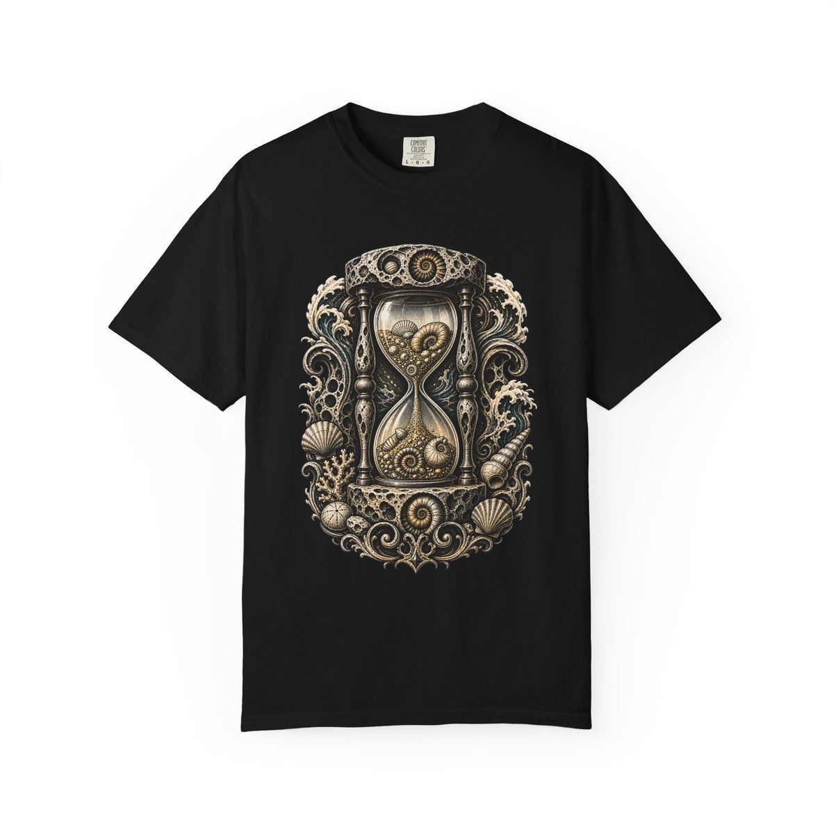Blackwork Beach Fossil Hourglass T-Shirt Graphic