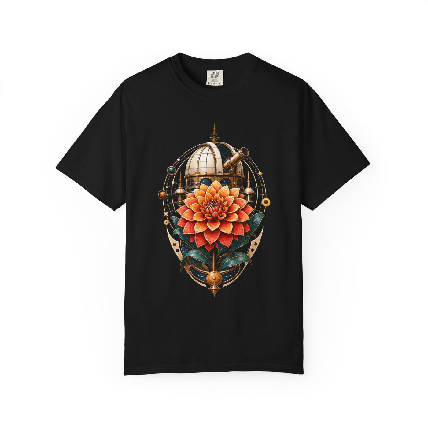 Retro-Futurist Observatory Dahlia T-Shirt Graphic