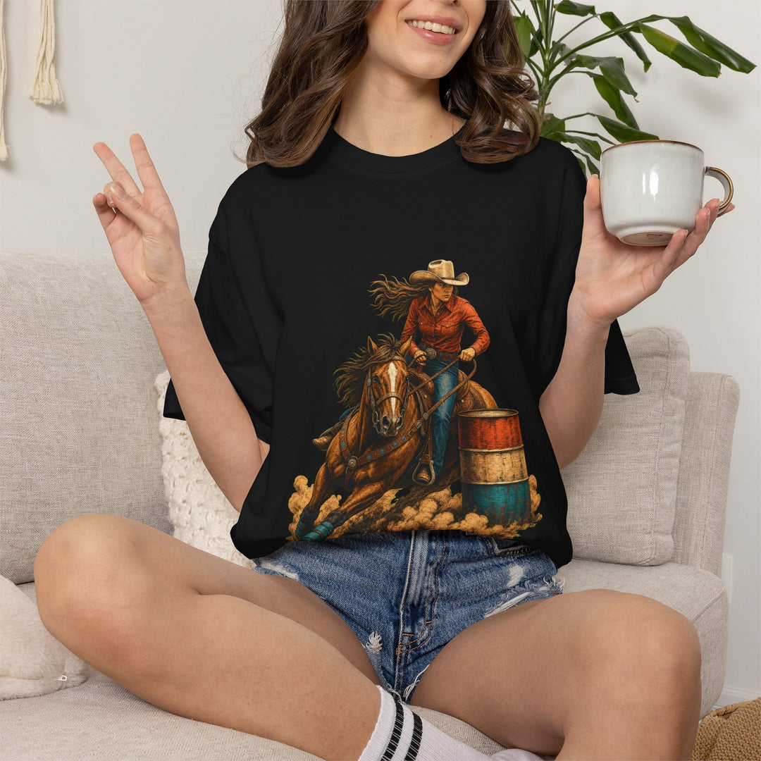 Barrel Racing Turn Western Scratchboard Graphic Tee