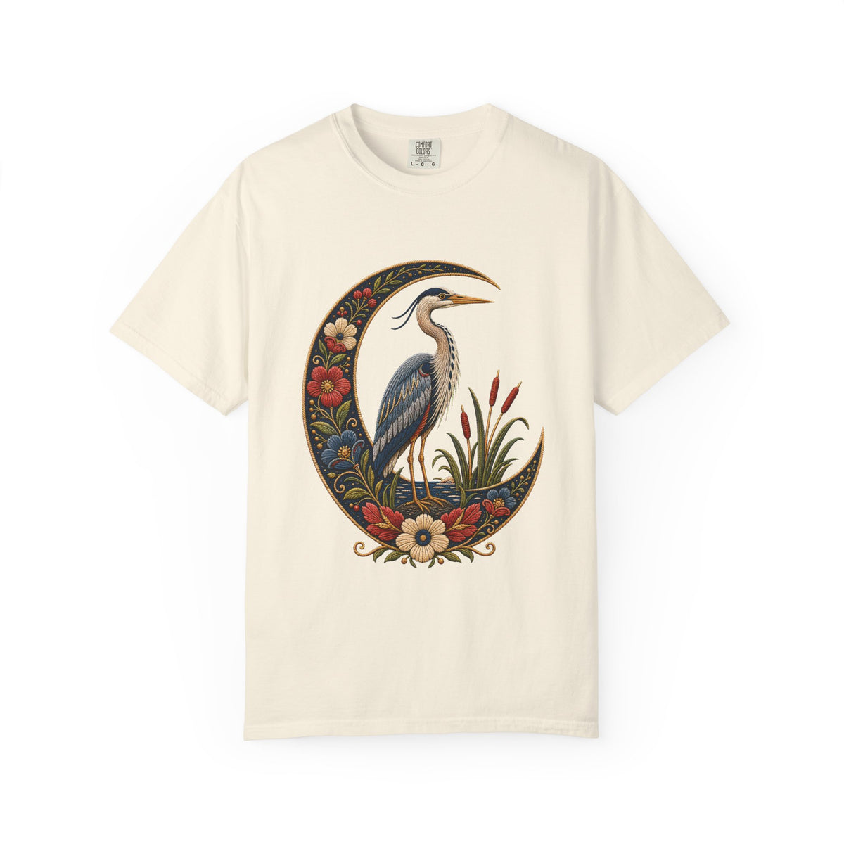 Folk Embroidery Moon Heron T-Shirt Graphic