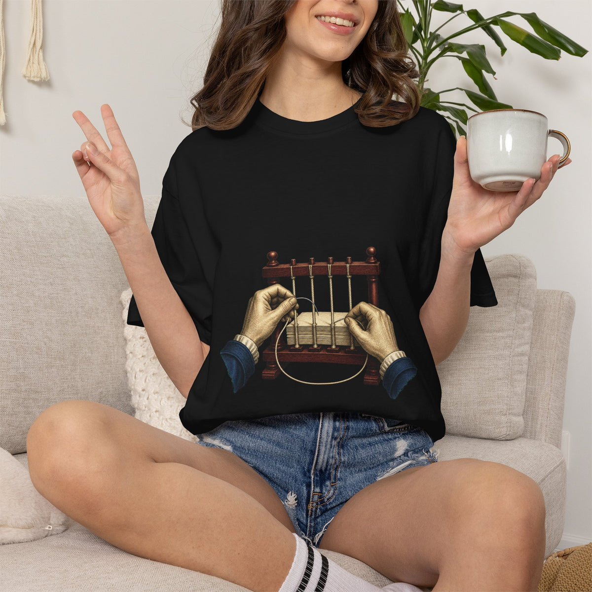 Binding Frame Hand Bookbinder Engraved Graphic Tee