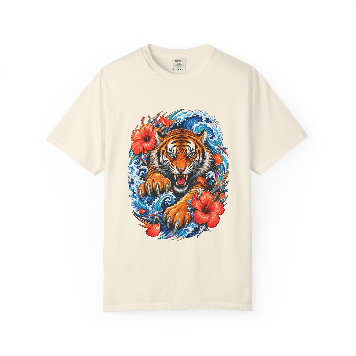 Electric Hibiscus Surf Tiger T-Shirt Graphic