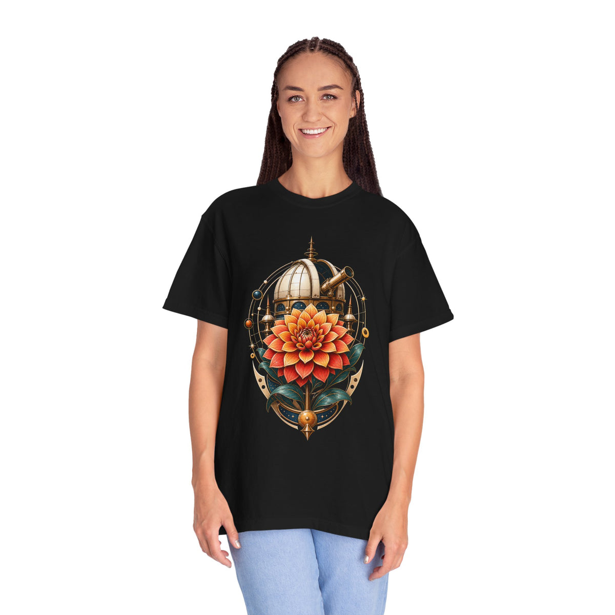 Retro-Futurist Observatory Dahlia T-Shirt Graphic
