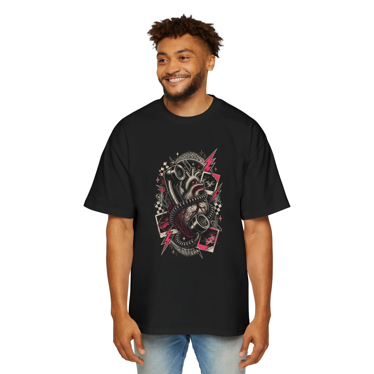 Static Heart Hotline Heavy Oversized Emo Tee
