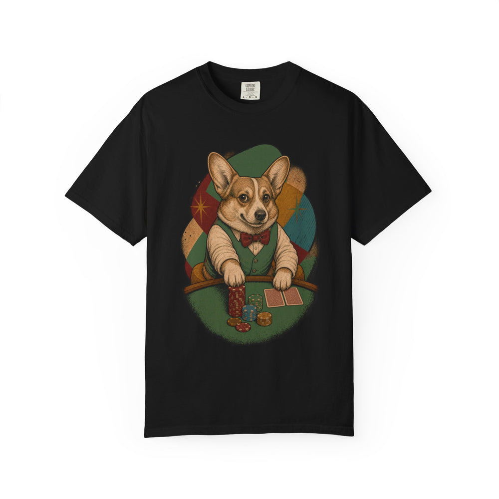 Corgi Calls the Bluff graphic on a Black tee