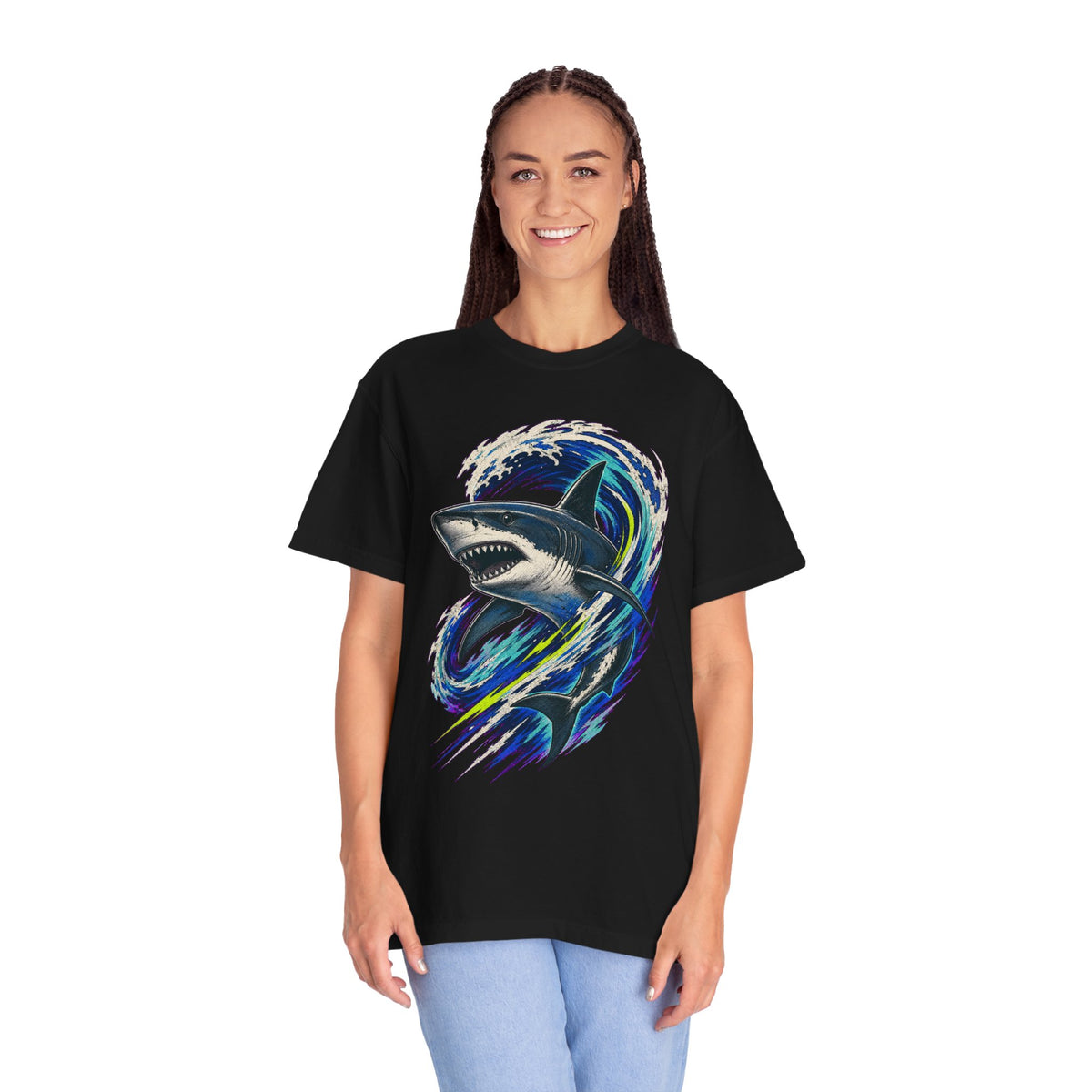 Neon Reef Shark Surf Graphic Tee
