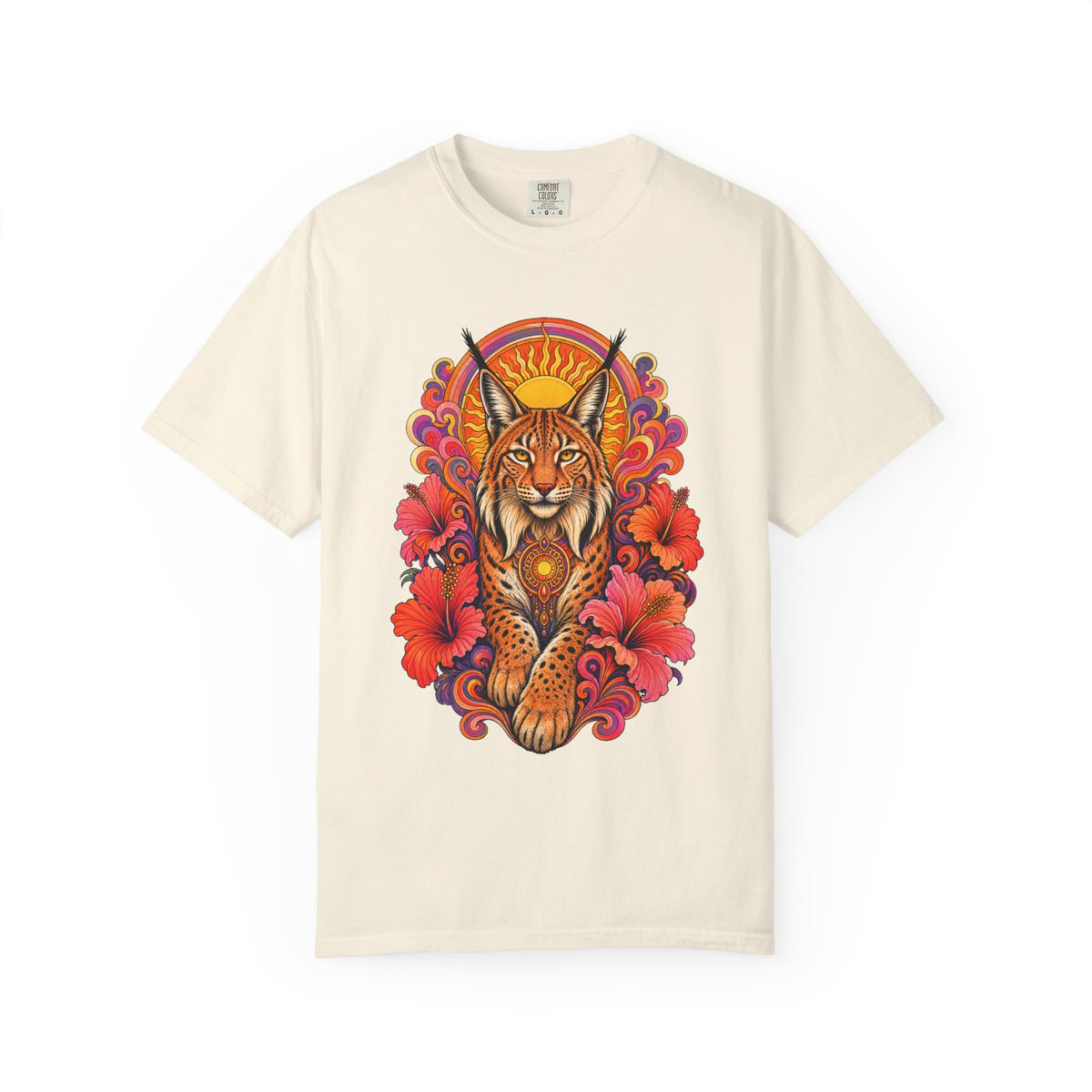 Psychedelic Sun Lynx Hibiscus T-Shirt Graphic