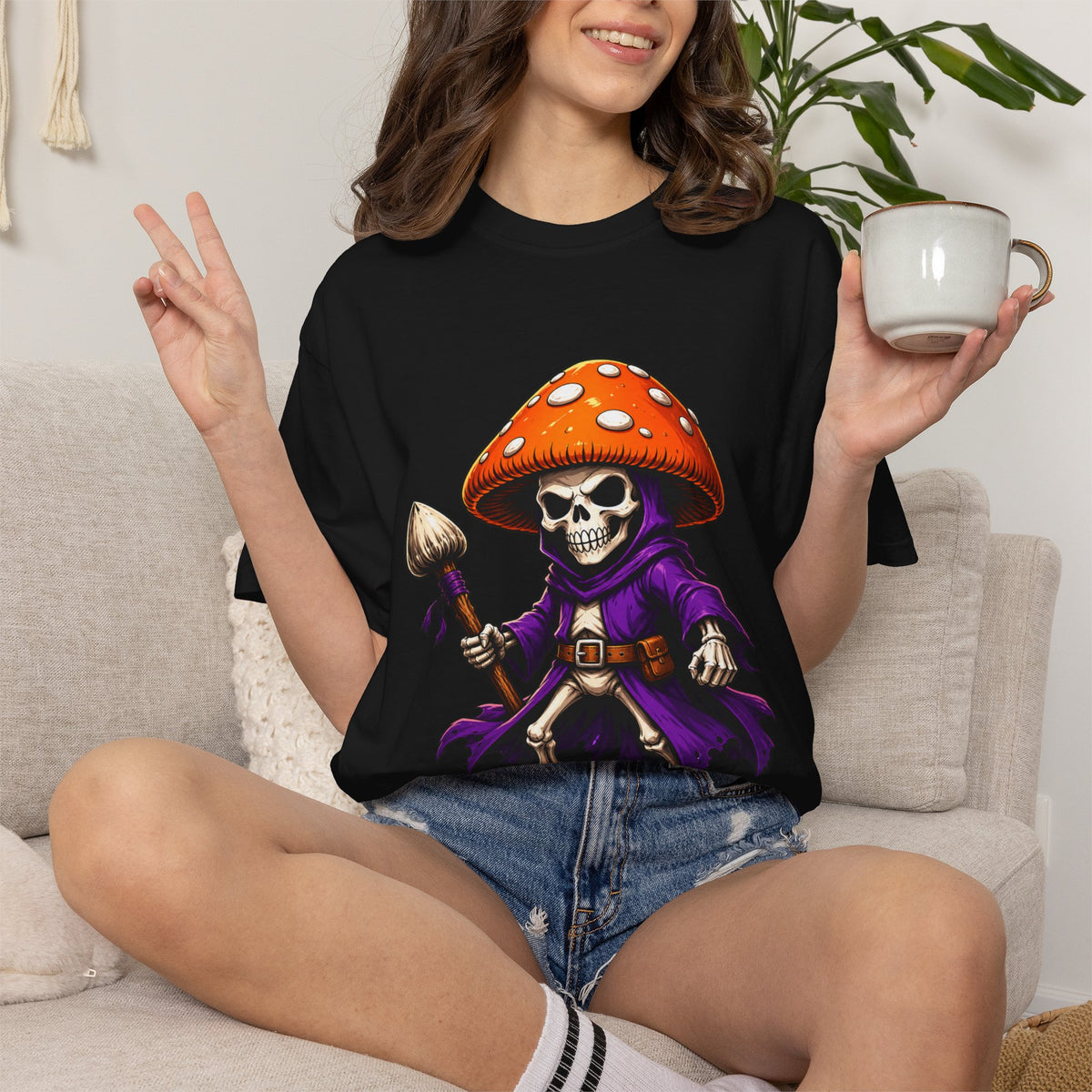 Mushroom Skeleton Mage T-Shirt Graphic