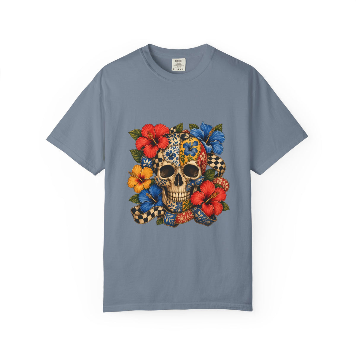 Patchwork Hibiscus Skull Graphic Tee