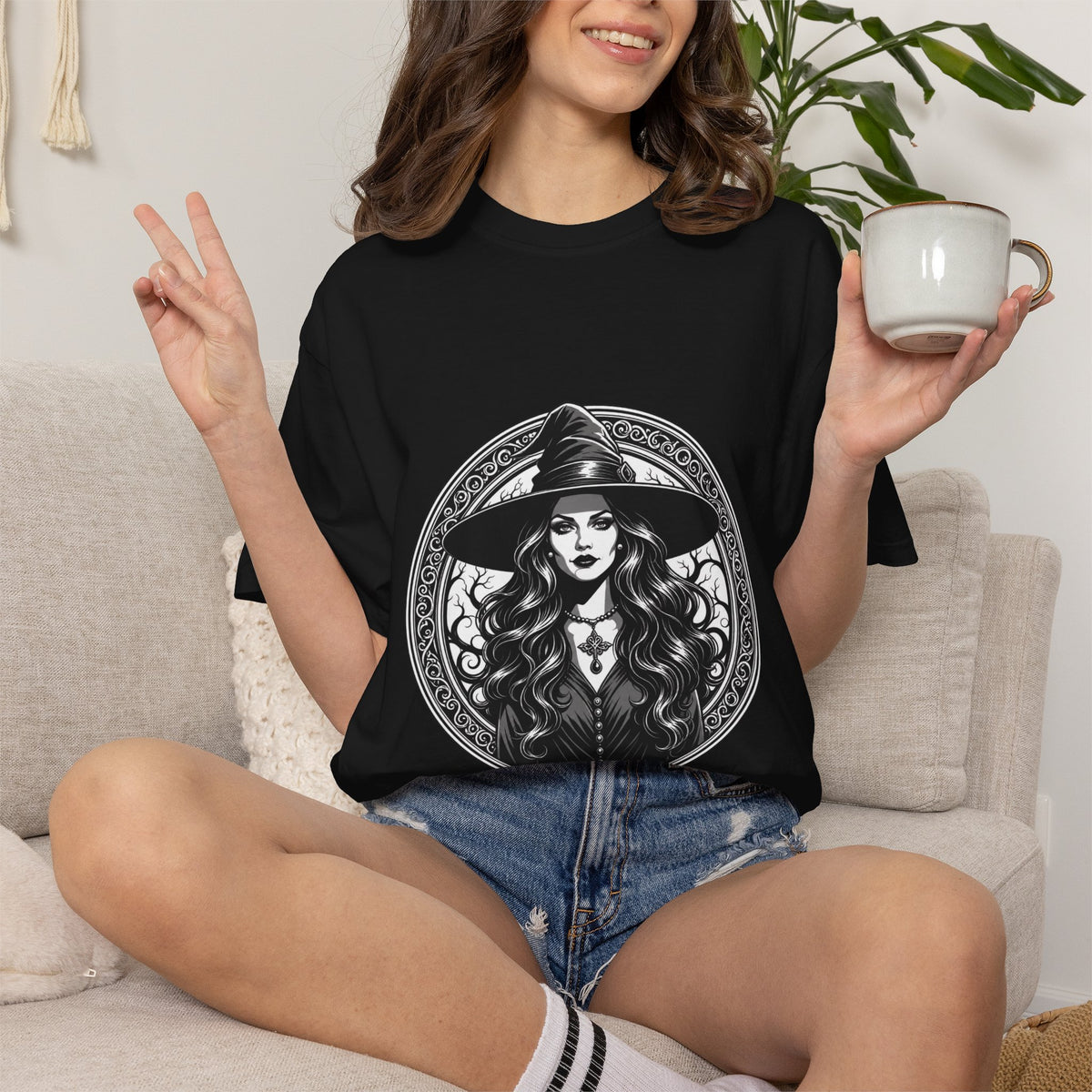 Gothic Witch Portrait Emblem T-Shirt Graphic