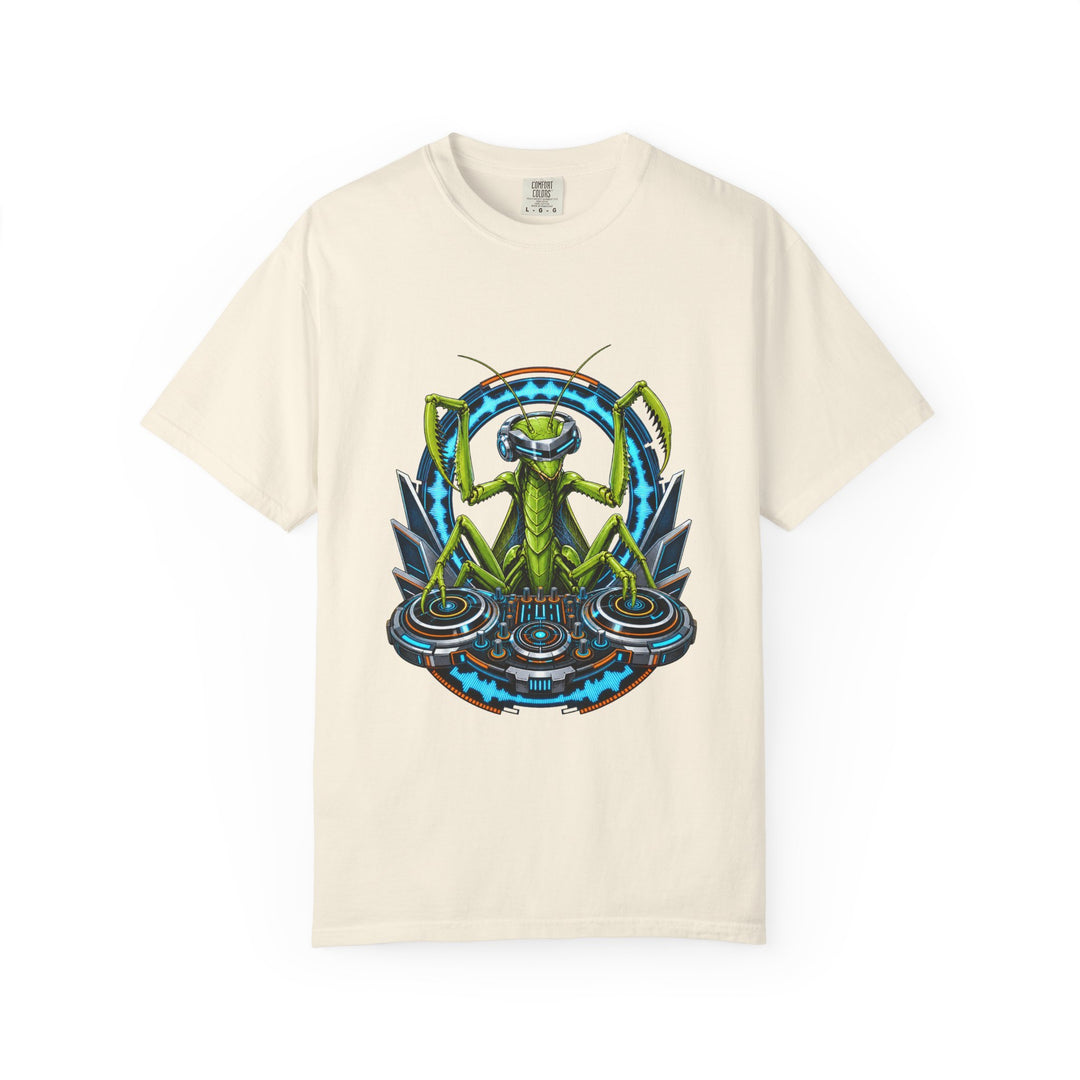 Retro Futurist Praying Mantis DJ Graphic Tee