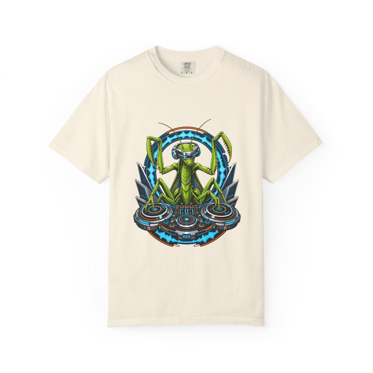 Retro Futurist Praying Mantis DJ Graphic Tee
