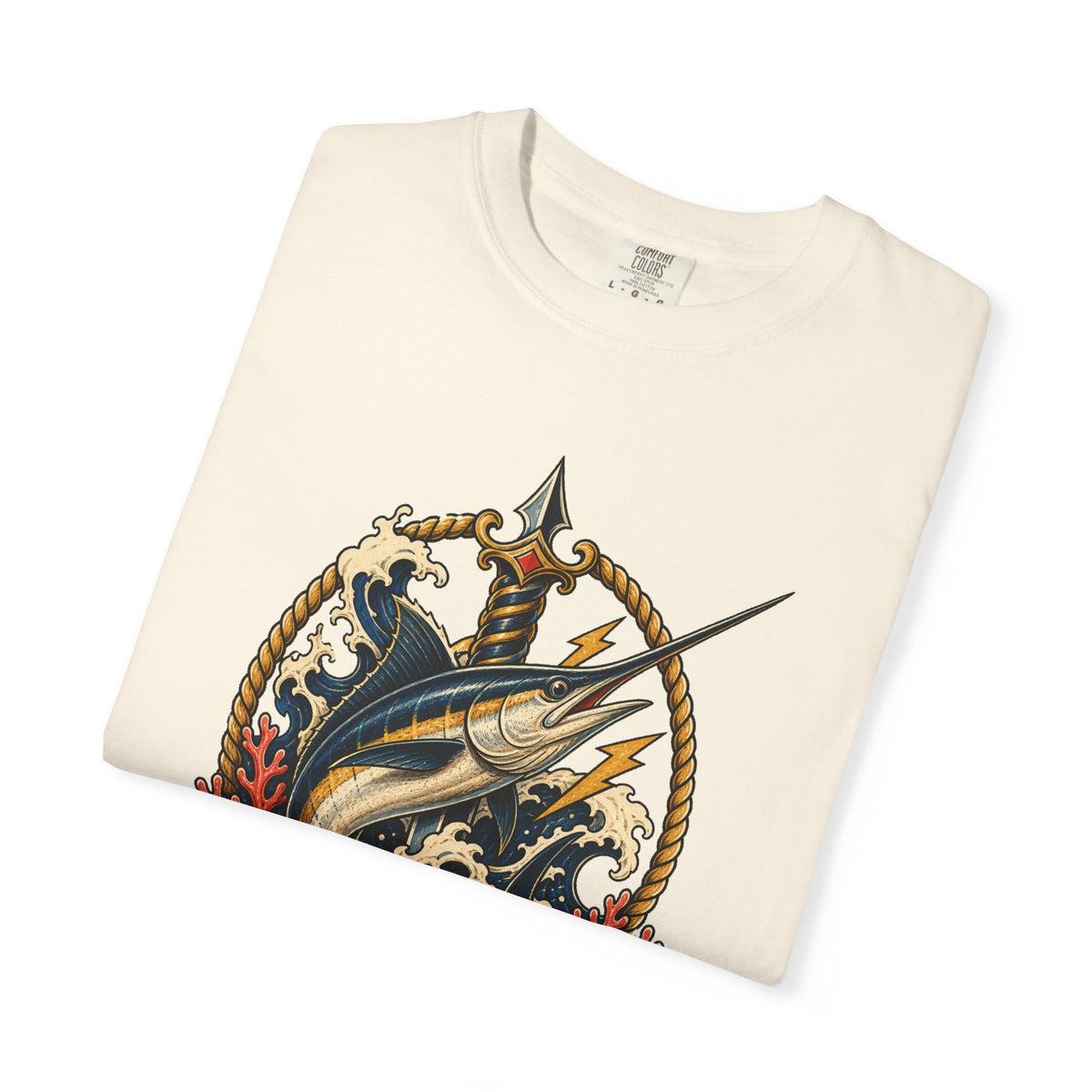 Tattoo Flash Swordfish Dagger Crest Graphic Tee