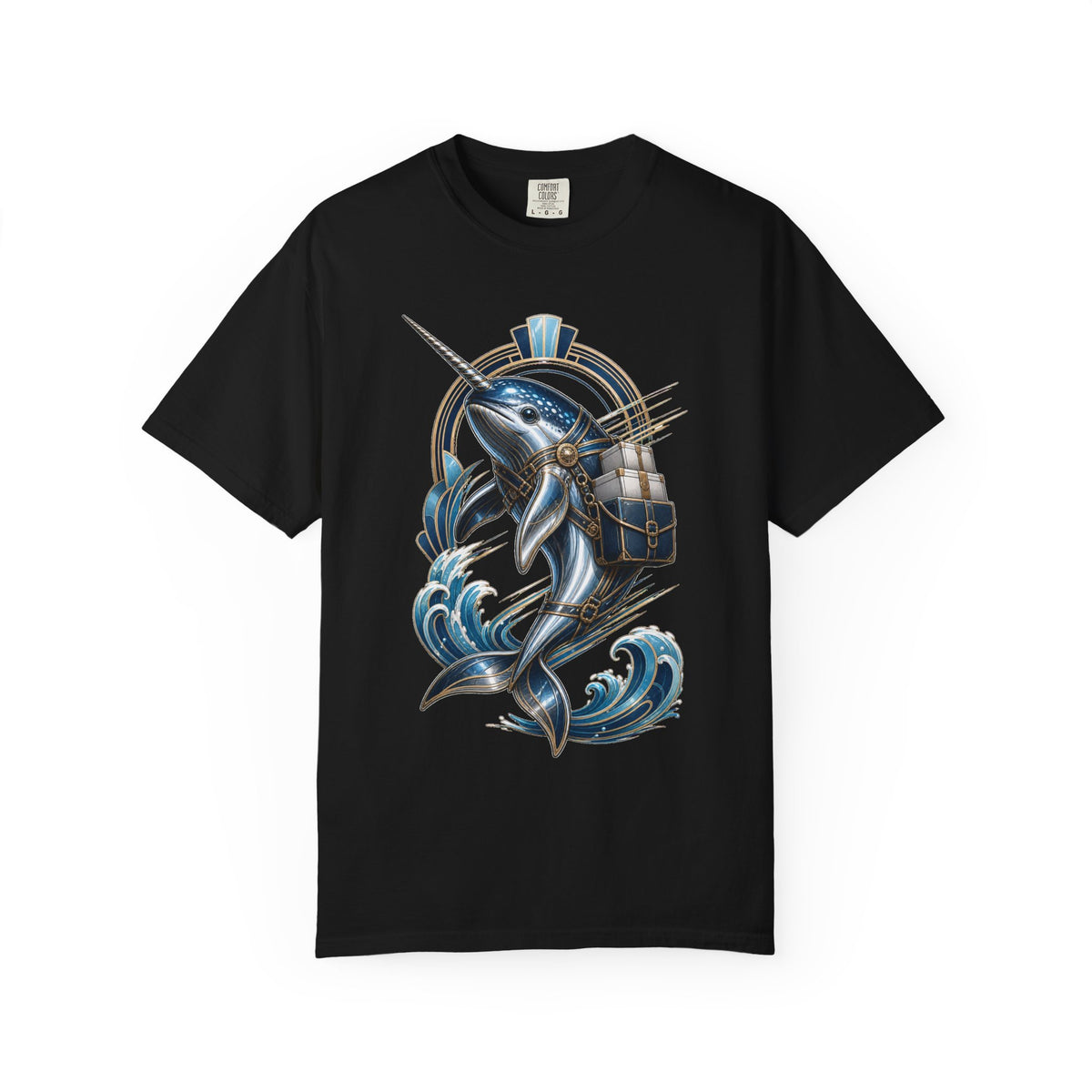 Neo Deco Chrome Narwhal Courier T-Shirt Graphic