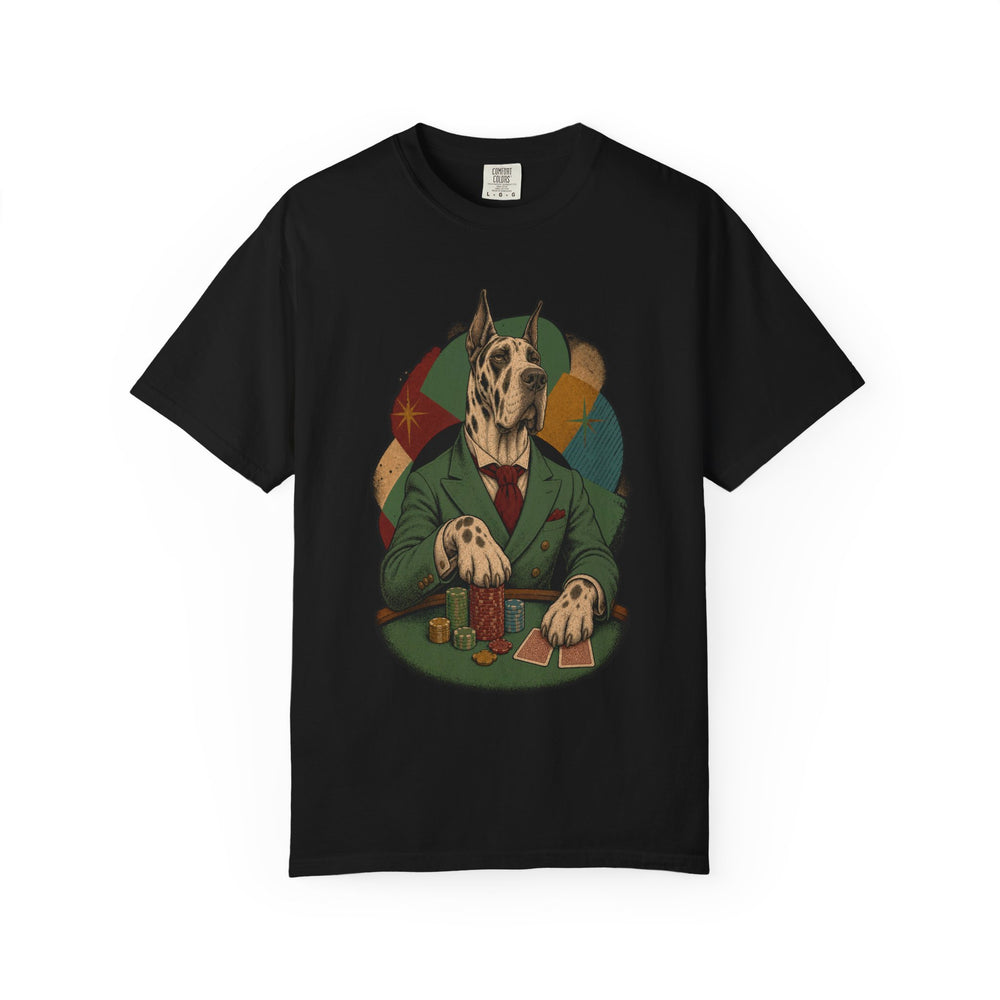 Great Dane Table Boss graphic on a Black tee