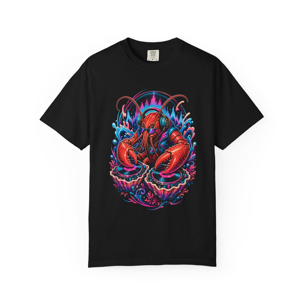 Neon Lobster DJ Synthwave T-Shirt Graphic