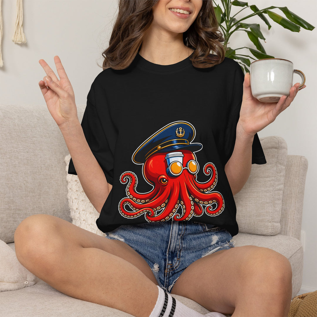 Captain Octopus Nautical Mascot T-Shirt Graphic