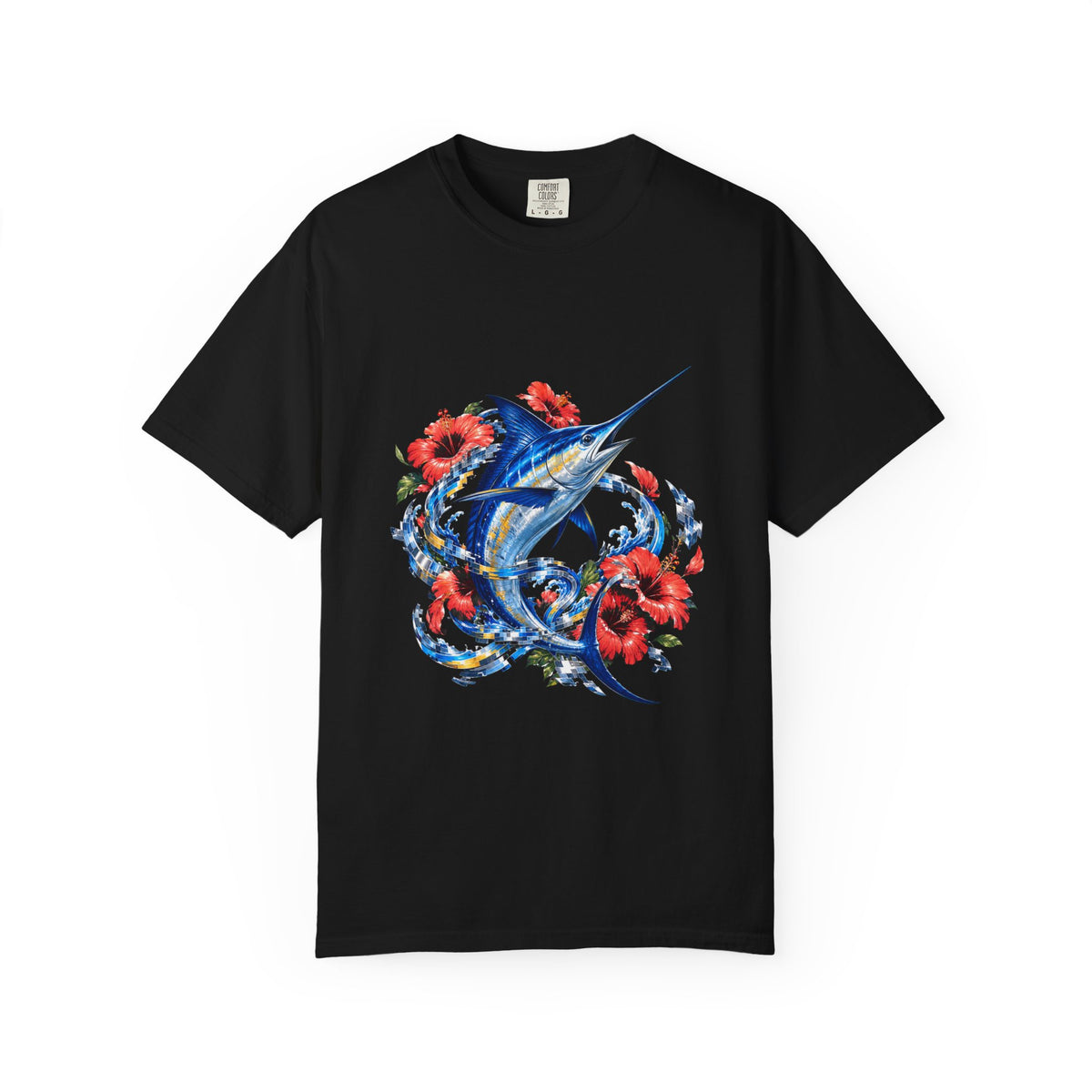 Hibiscus Glitch Swordfish Graphic Tee