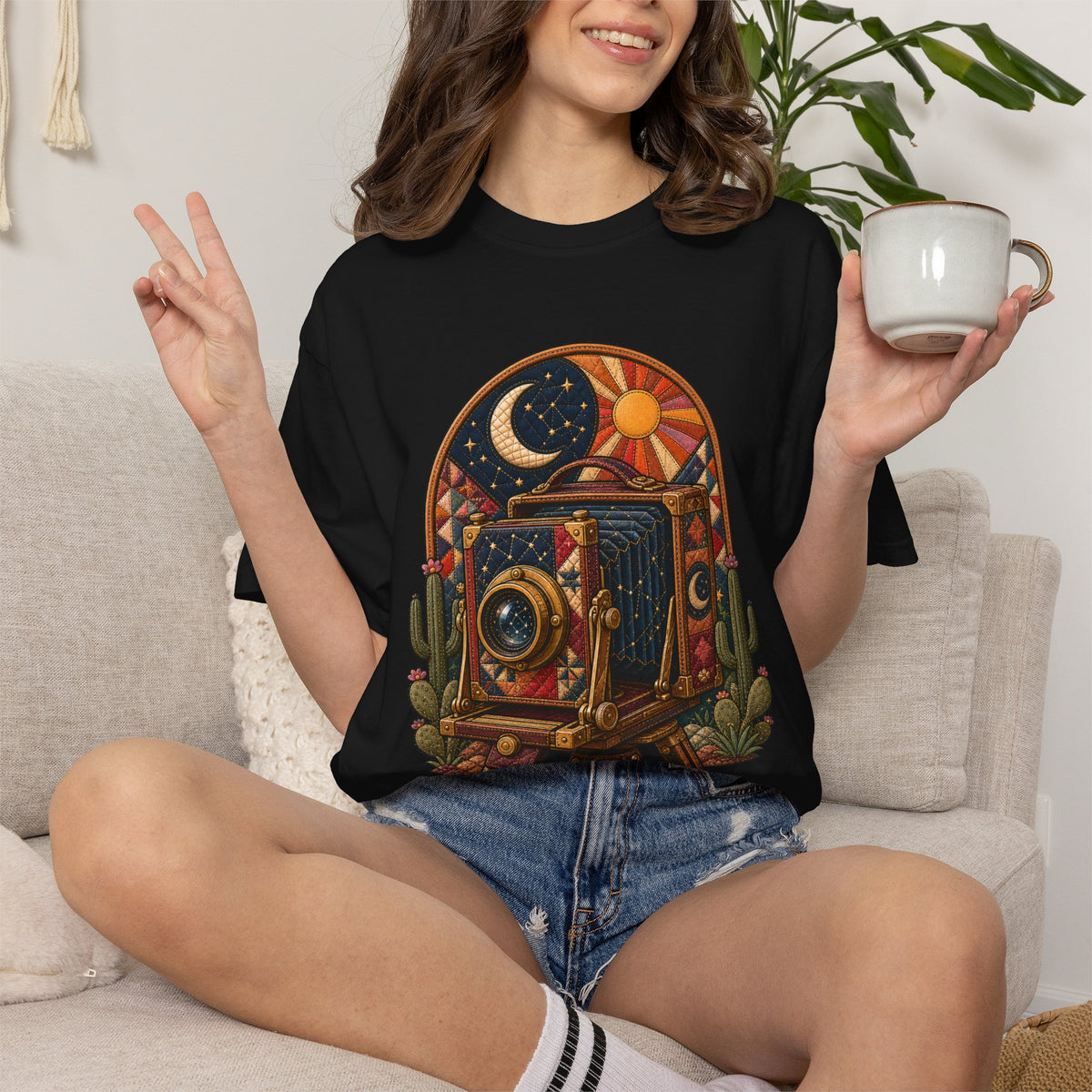 Quilted Desert Astronomy Camera T-Shirt Graphic
