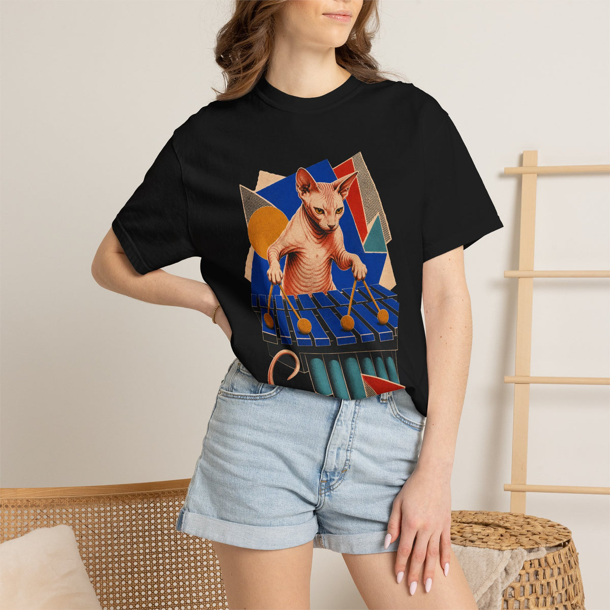 Sphynx Cat Vibraphone Hard-Bop Collage Graphic Tee