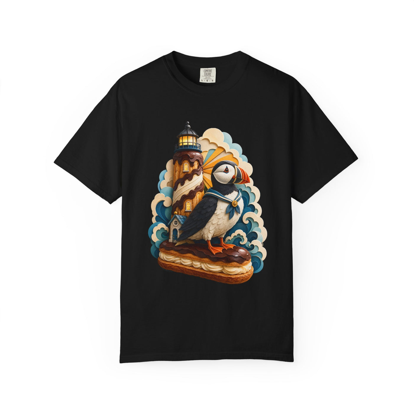 Paper Cut Lighthouse Puffin T-Shirt Graphic