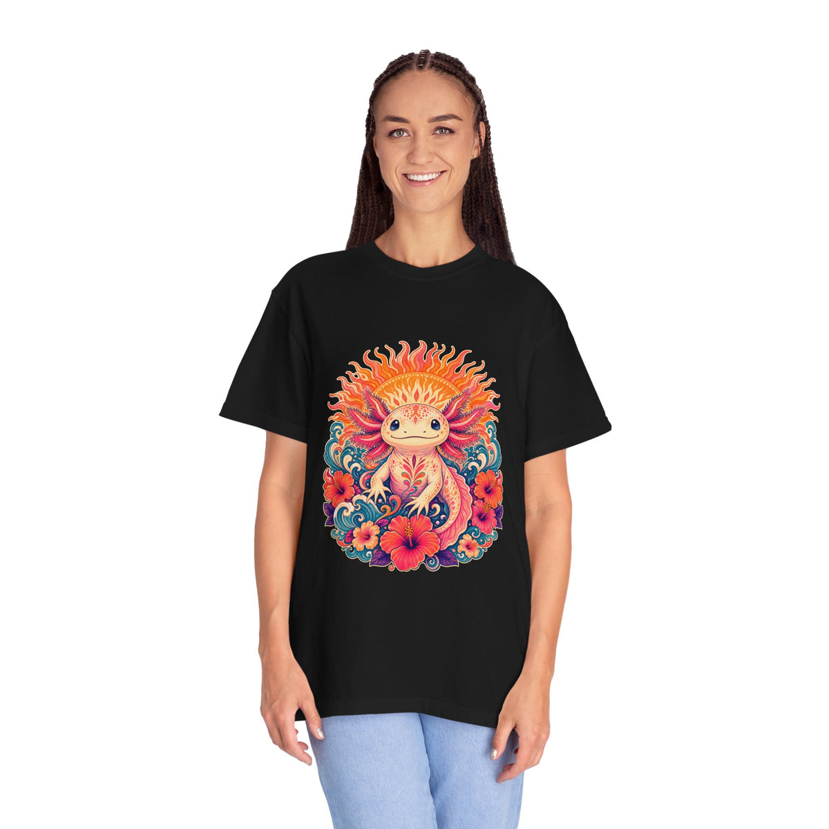 Psychedelic Hibiscus Axolotl Graphic Tee