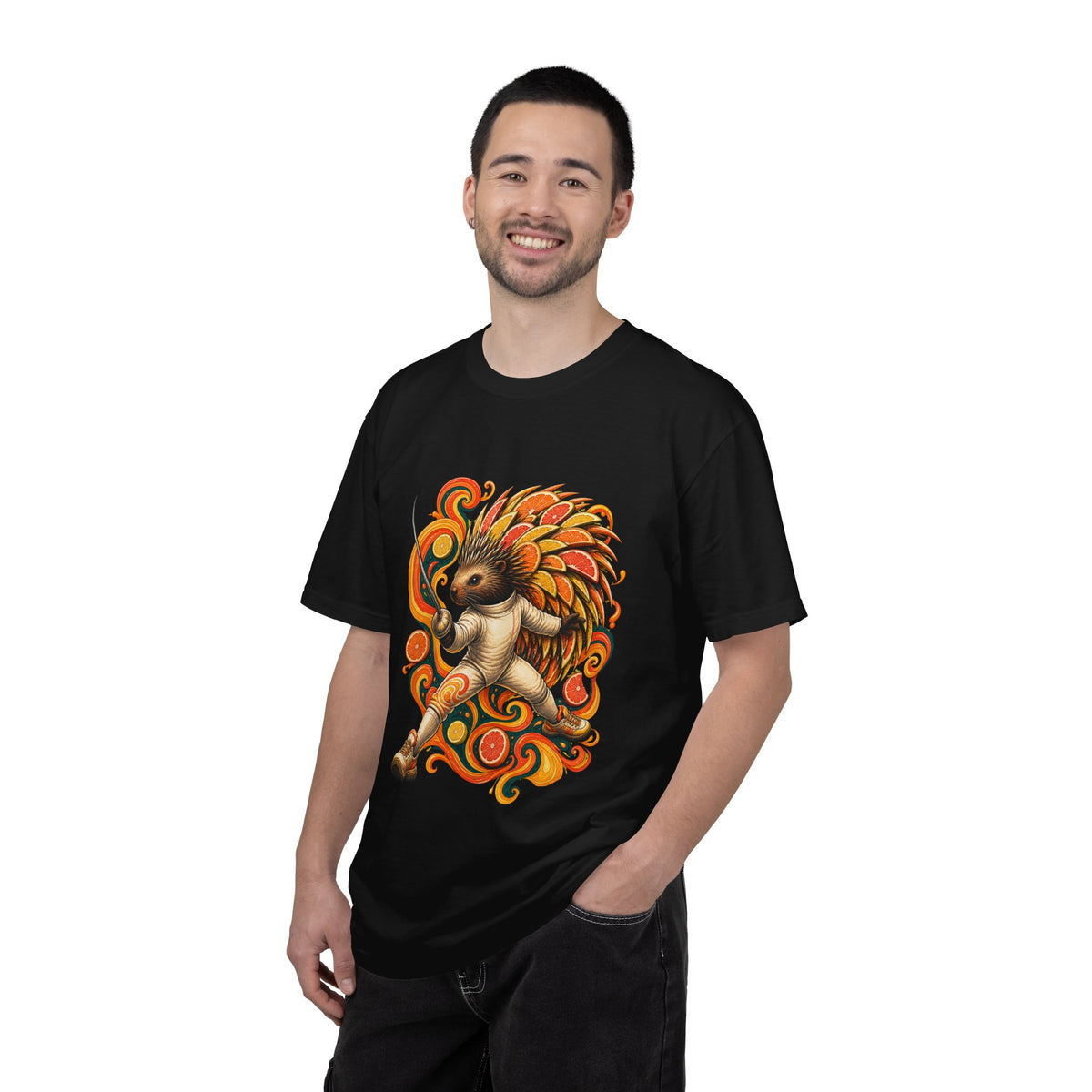 Psychedelic Citrus Fencing Porcupine T-Shirt Graphic