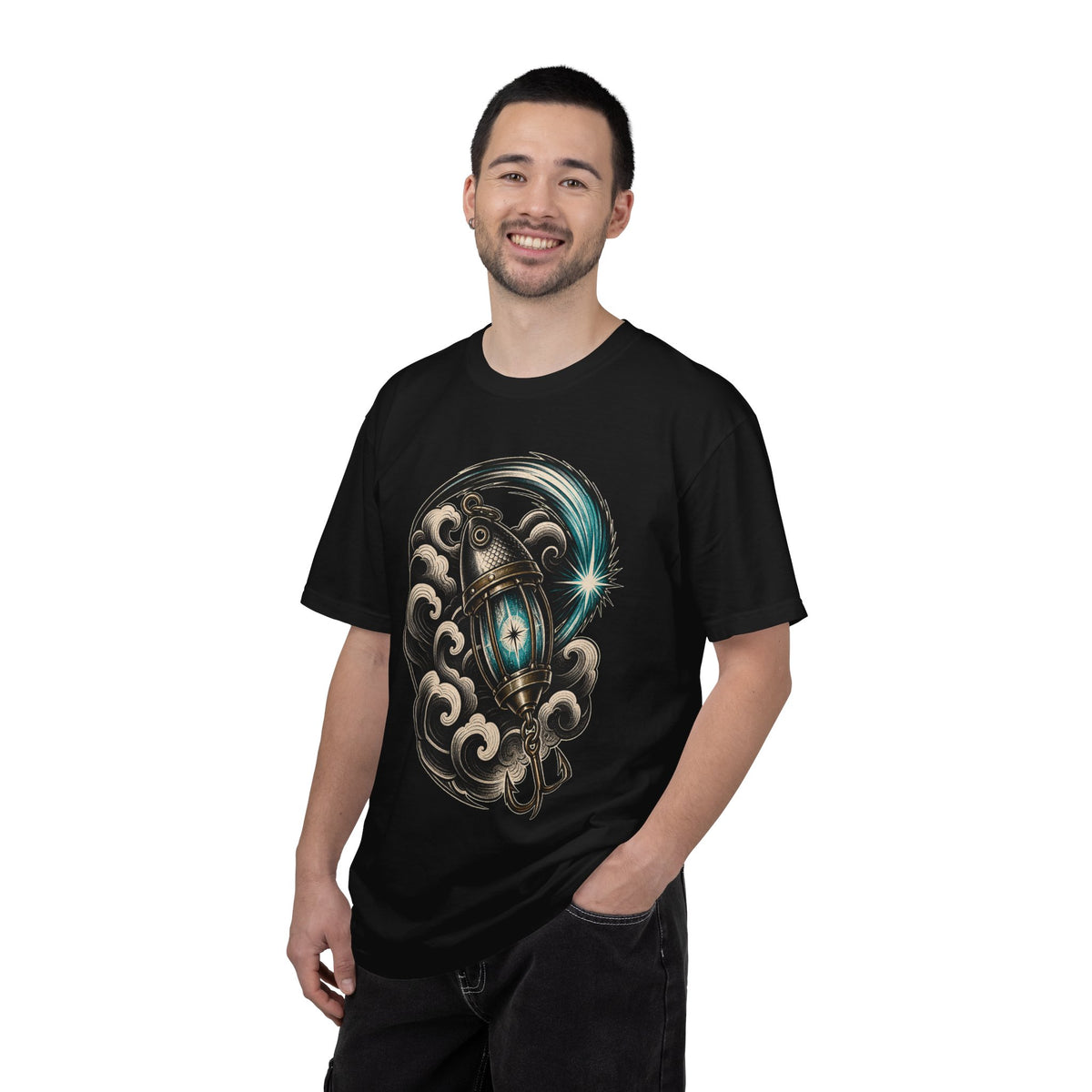 Blackwork Comet Fishing Lure Lantern T-Shirt Graphic