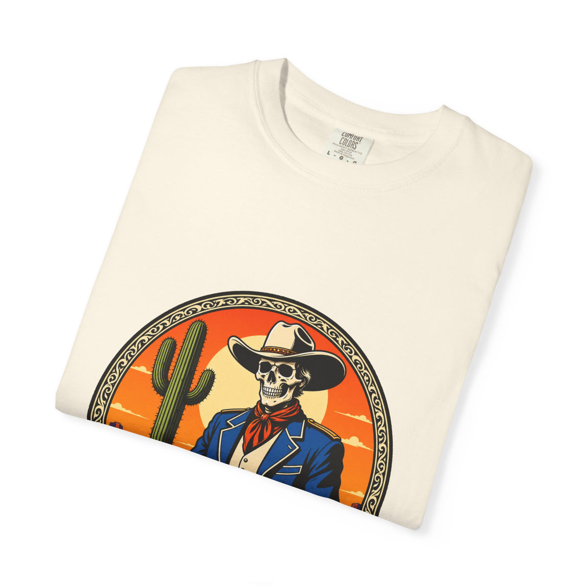 Skeleton Cowboy Sunset Emblem T-Shirt Graphic