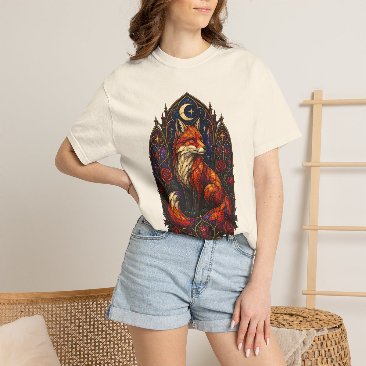 Gothic Stained Glass Fox T-Shirt Graphic