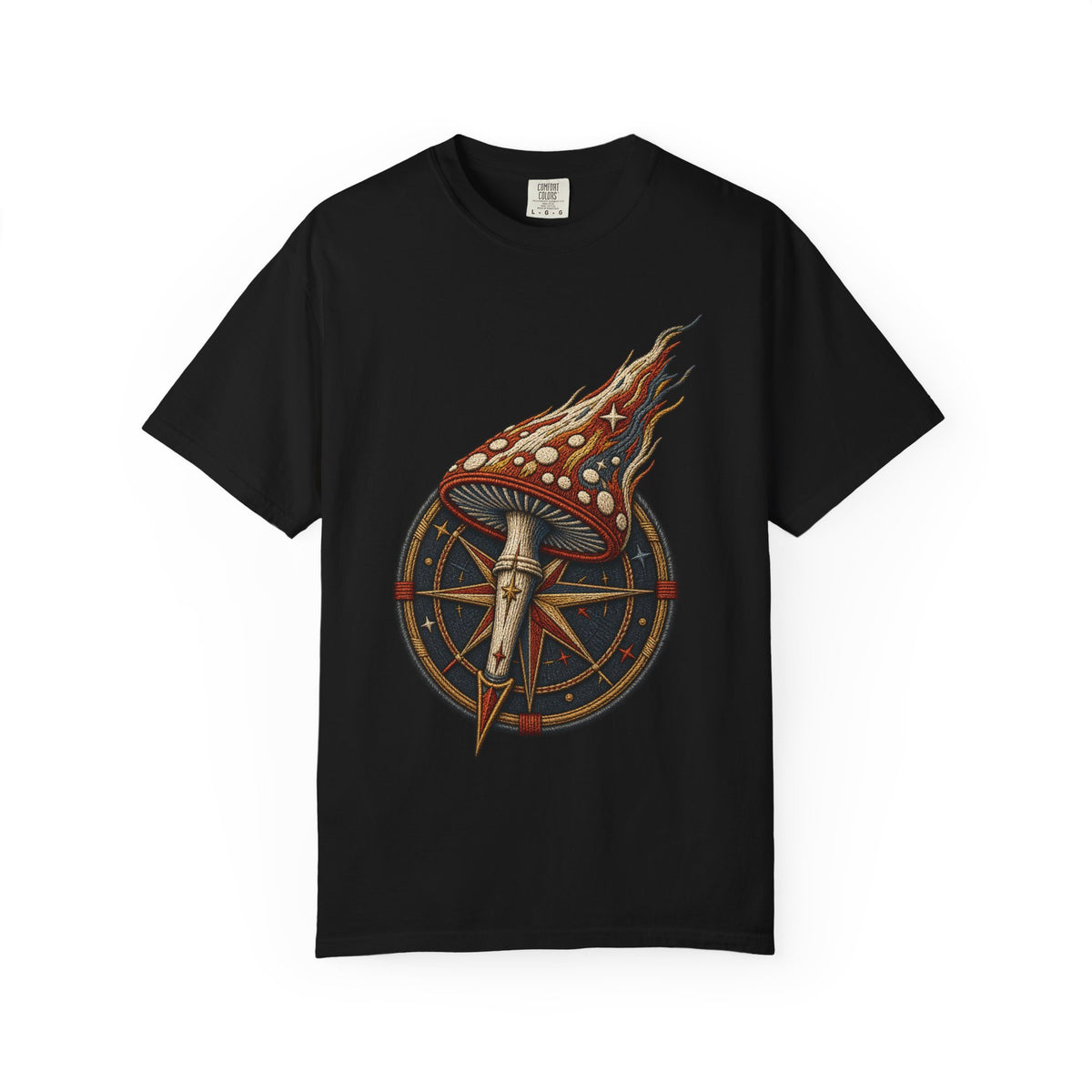 Stitched Meteor Mushroom Compass T-Shirt Graphic