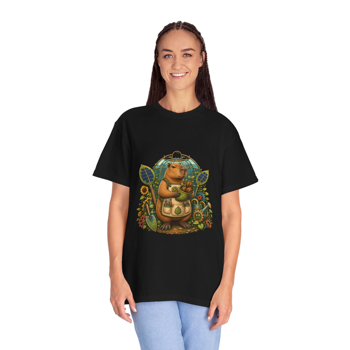 Solarpunk Capybara Gardener Graphic Tee