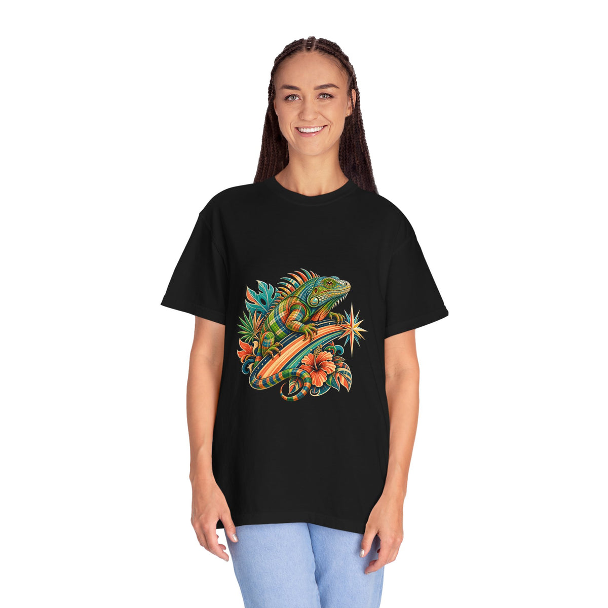 Tropical Plaid Comet Iguana T-Shirt Graphic