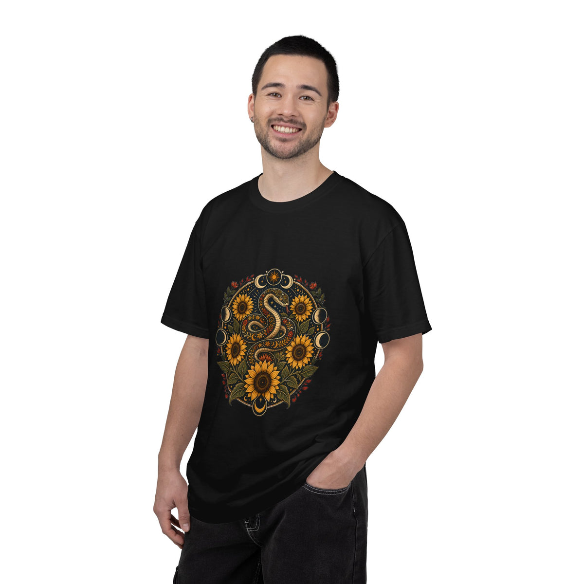 Sunflower Serpent Folk Mandala T-Shirt Graphic