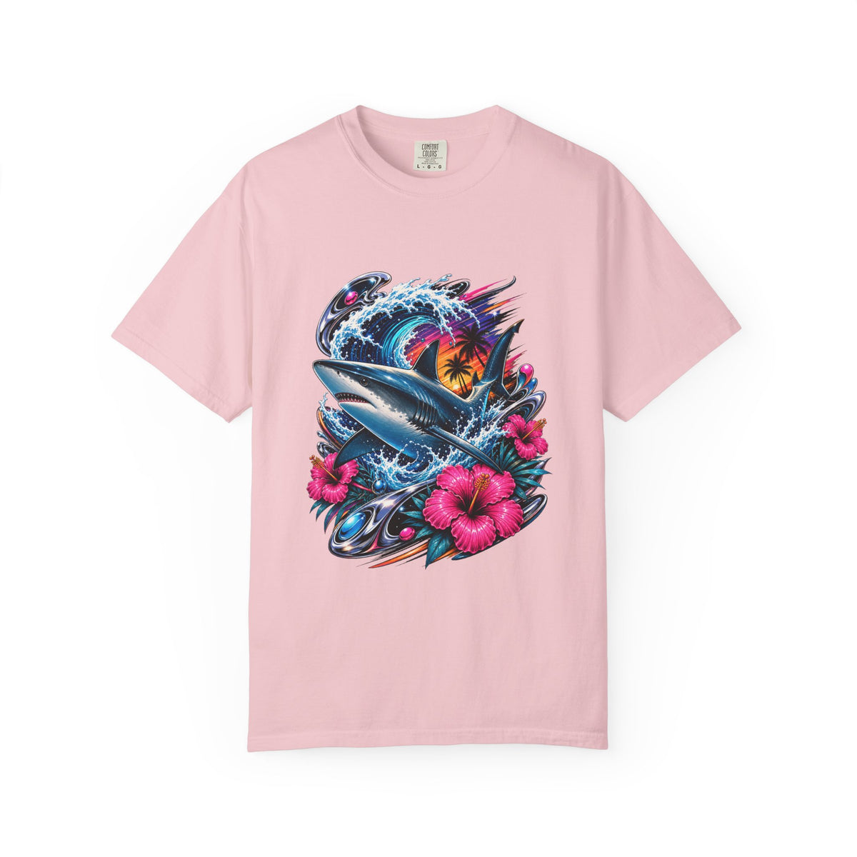 Y2K Surf Hibiscus Shark T-Shirt Graphic